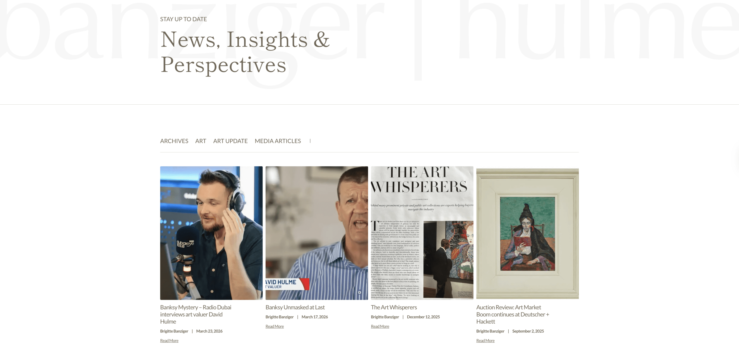 Remap Online’s SEO content overhaul for Banziger Hulme showing ‘News, Insights & Perspectives’ blog index page