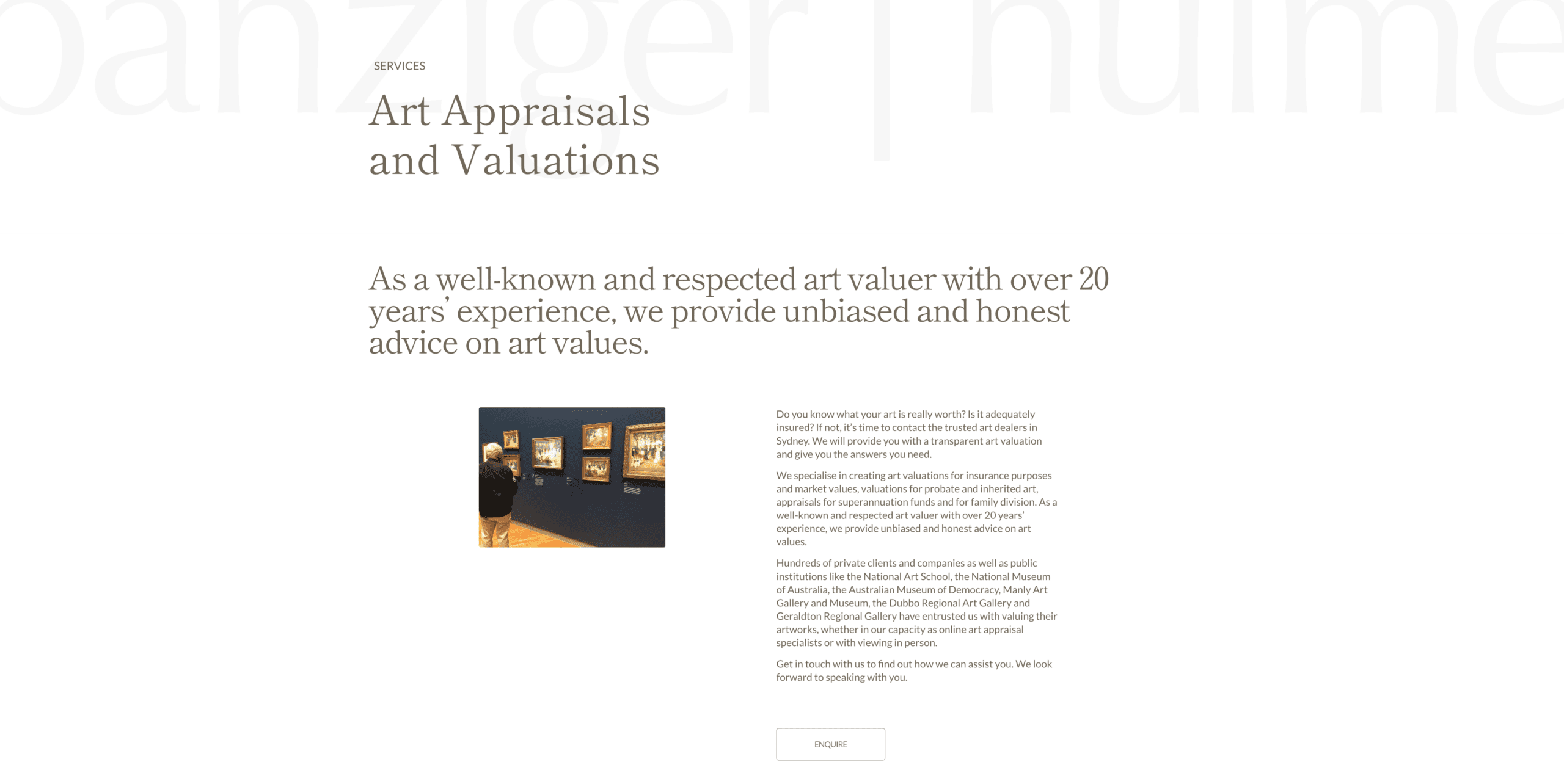 Banziger Hulme ‘Art Appraisals and Valuations’ service page from Remap Online’s WordPress build, structured for SEO